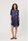 LINEN SPLASH DRESS - navy purpl